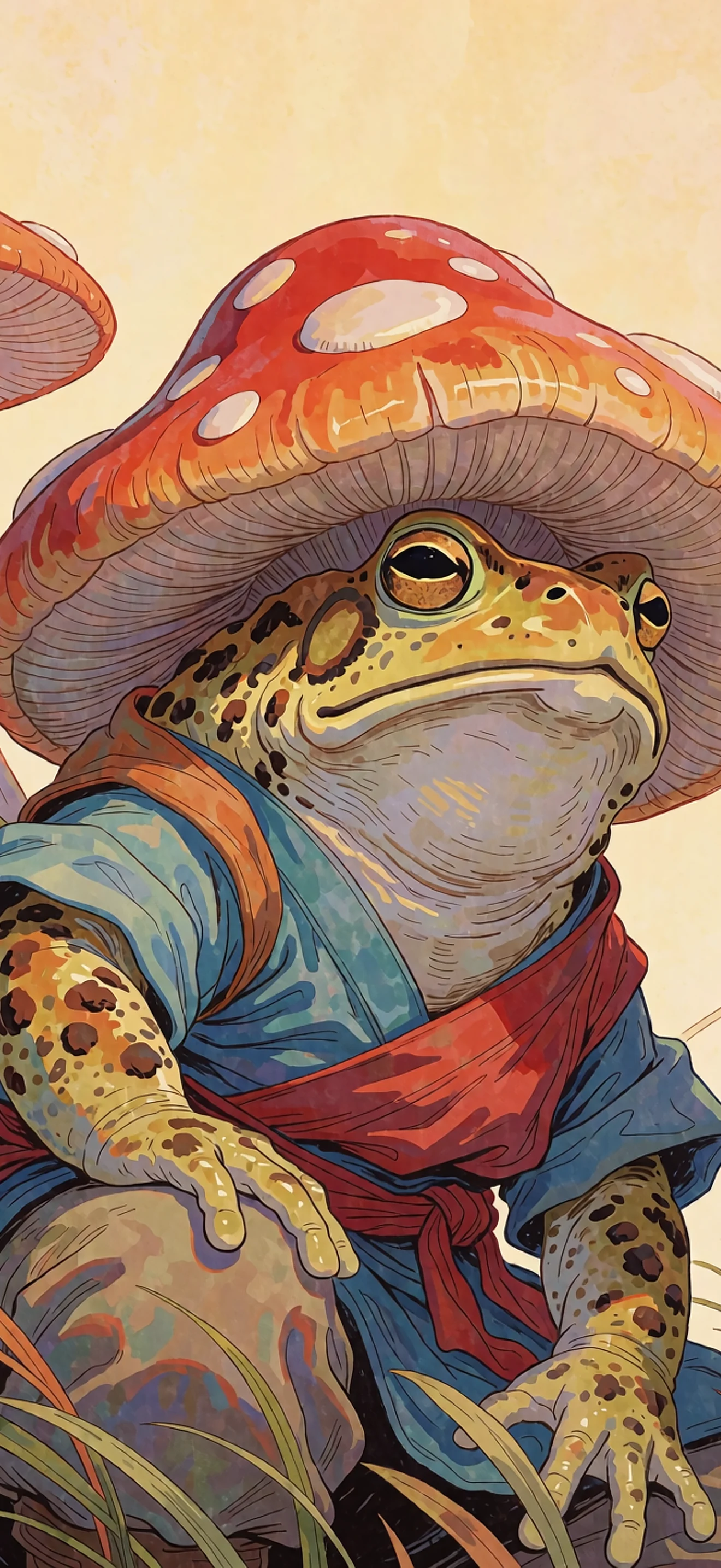 4K Cute Frog with Mushroom Hat Wallpaper 2340x1080