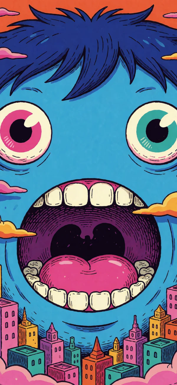 Funny Blue Monster Cartoon Wallpaper for Mobile