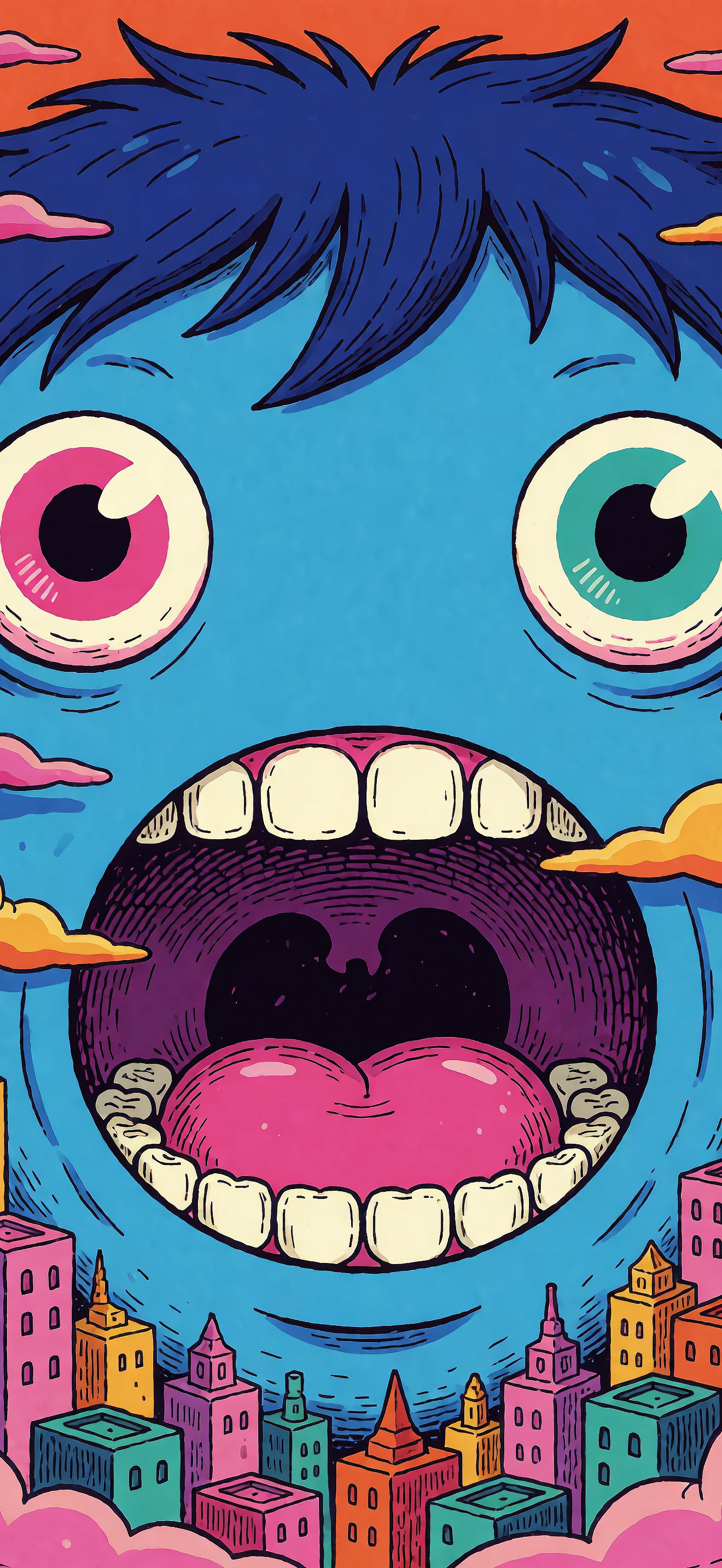 Funny Blue Monster Cartoon Wallpaper for Mobile