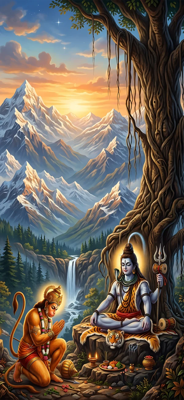 Hanuman Praying to Lord Shiva Himalayan Wallpaper