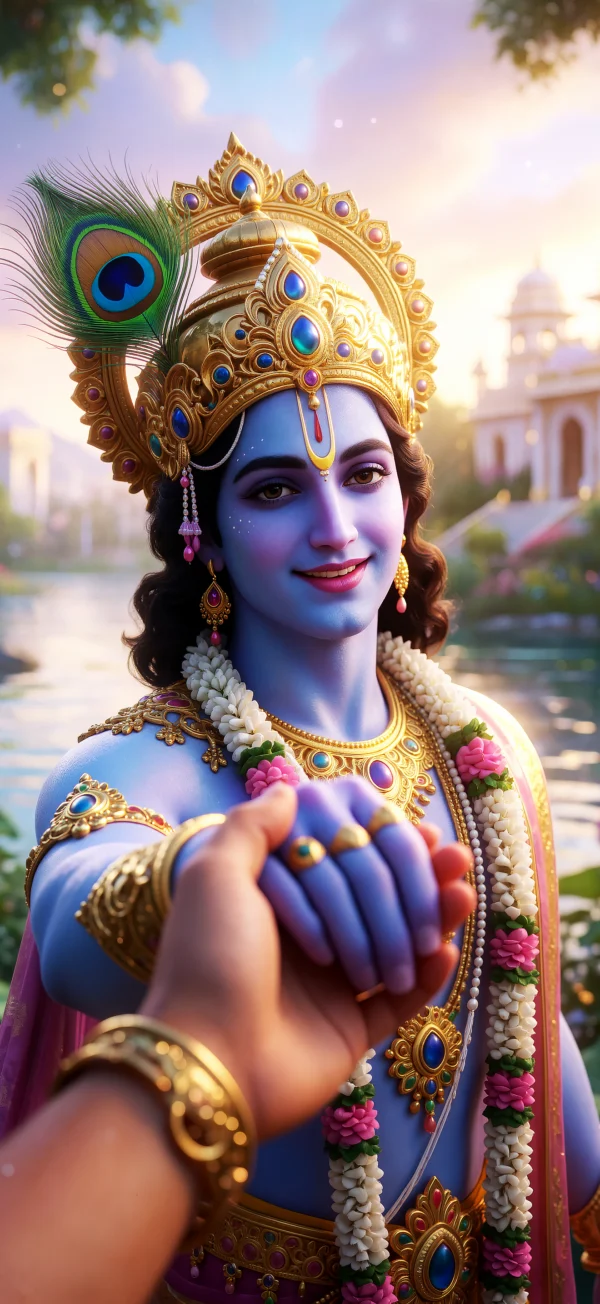Holding Hands with Lord Krishna Wallpaper