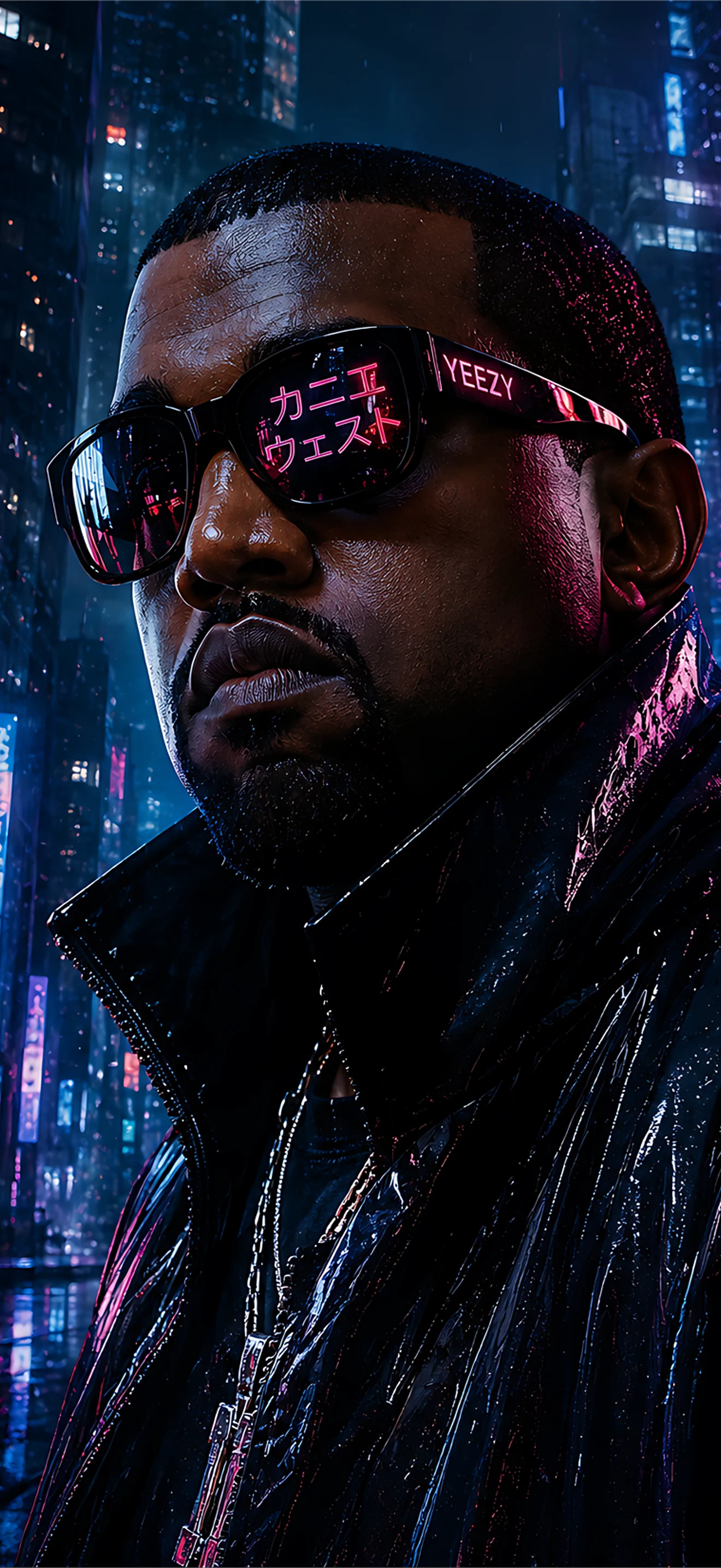 4K Kanye West cyberpunk style wallpaper 2340x1080