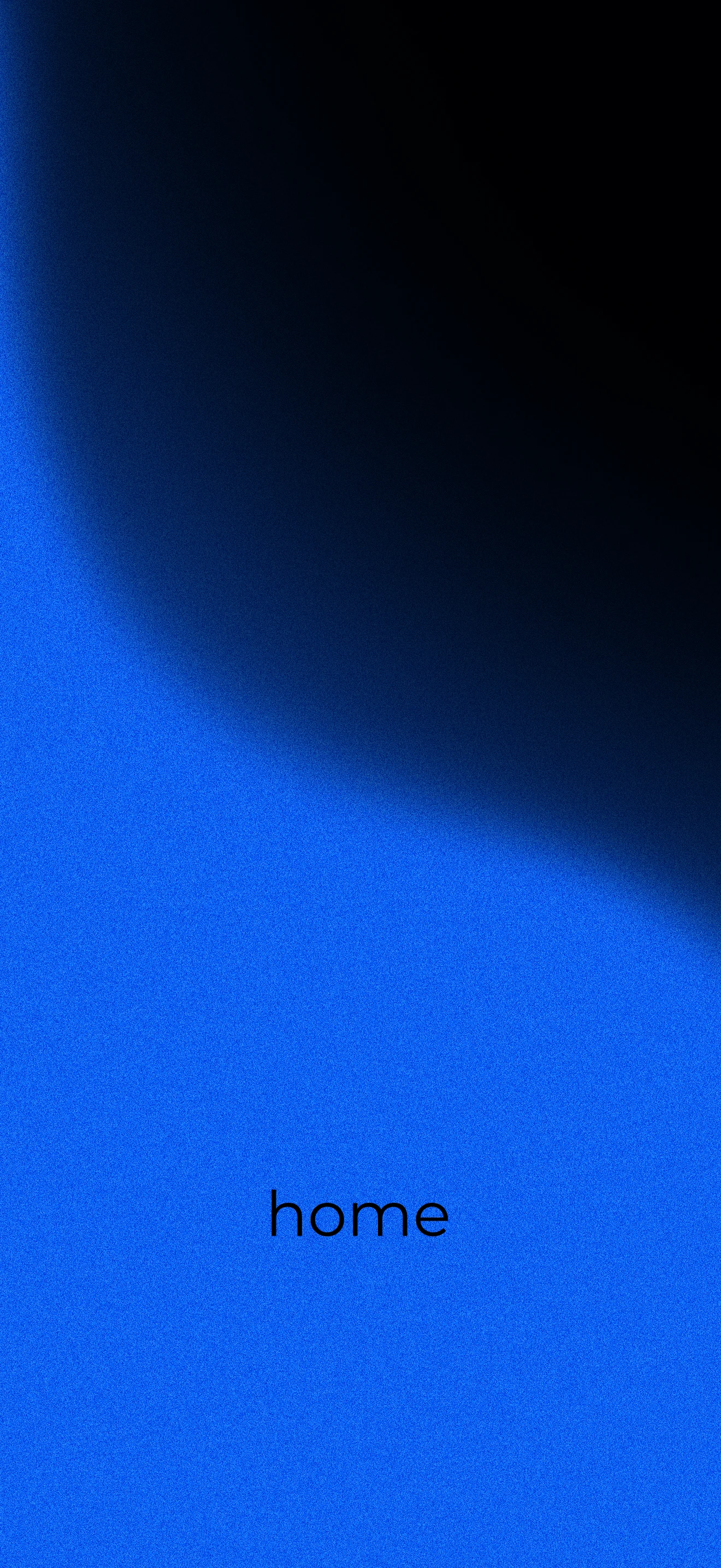 4K Minimalist blue and black gradient wallpaper with the word home in lowercase text 2340x1080