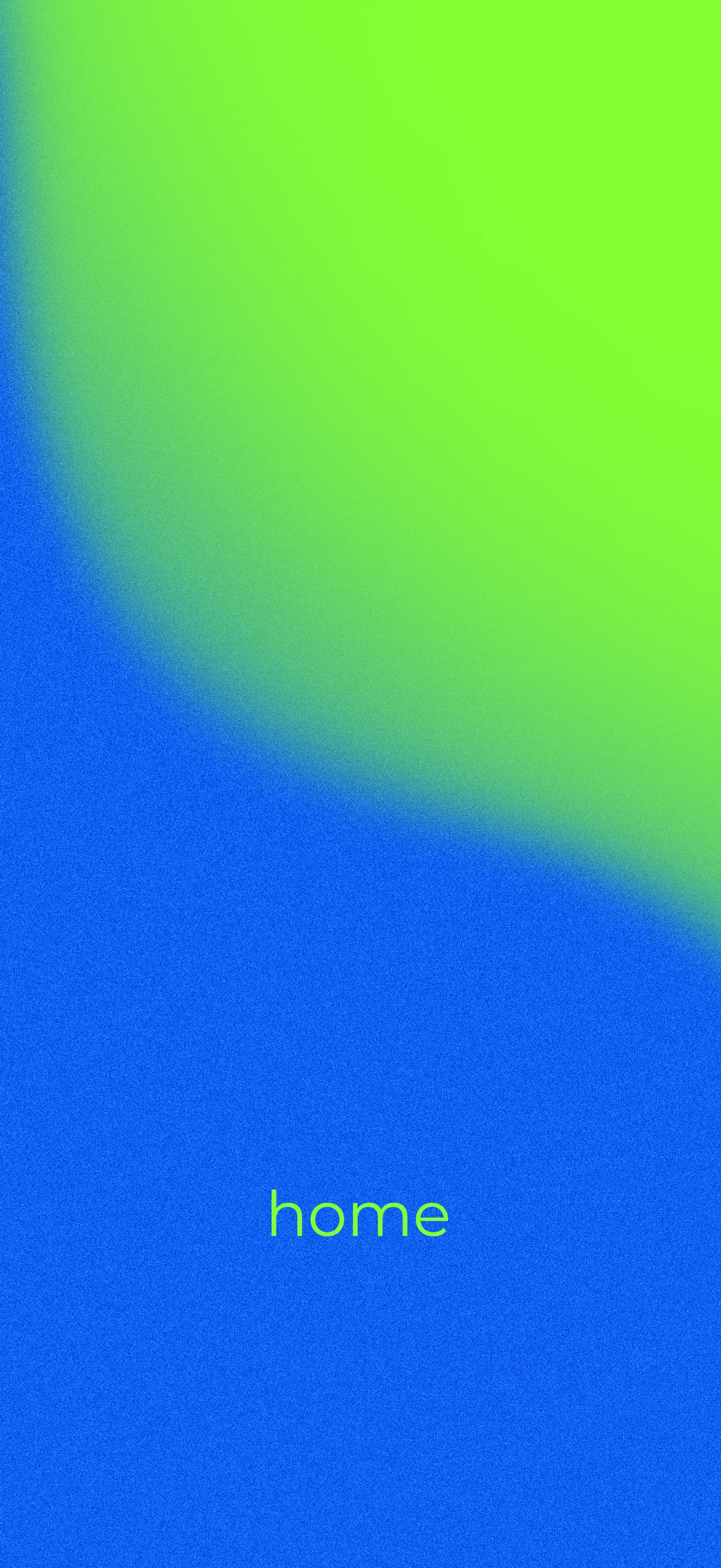 Minimalist blue and green gradient wallpaper with the word home in green text
