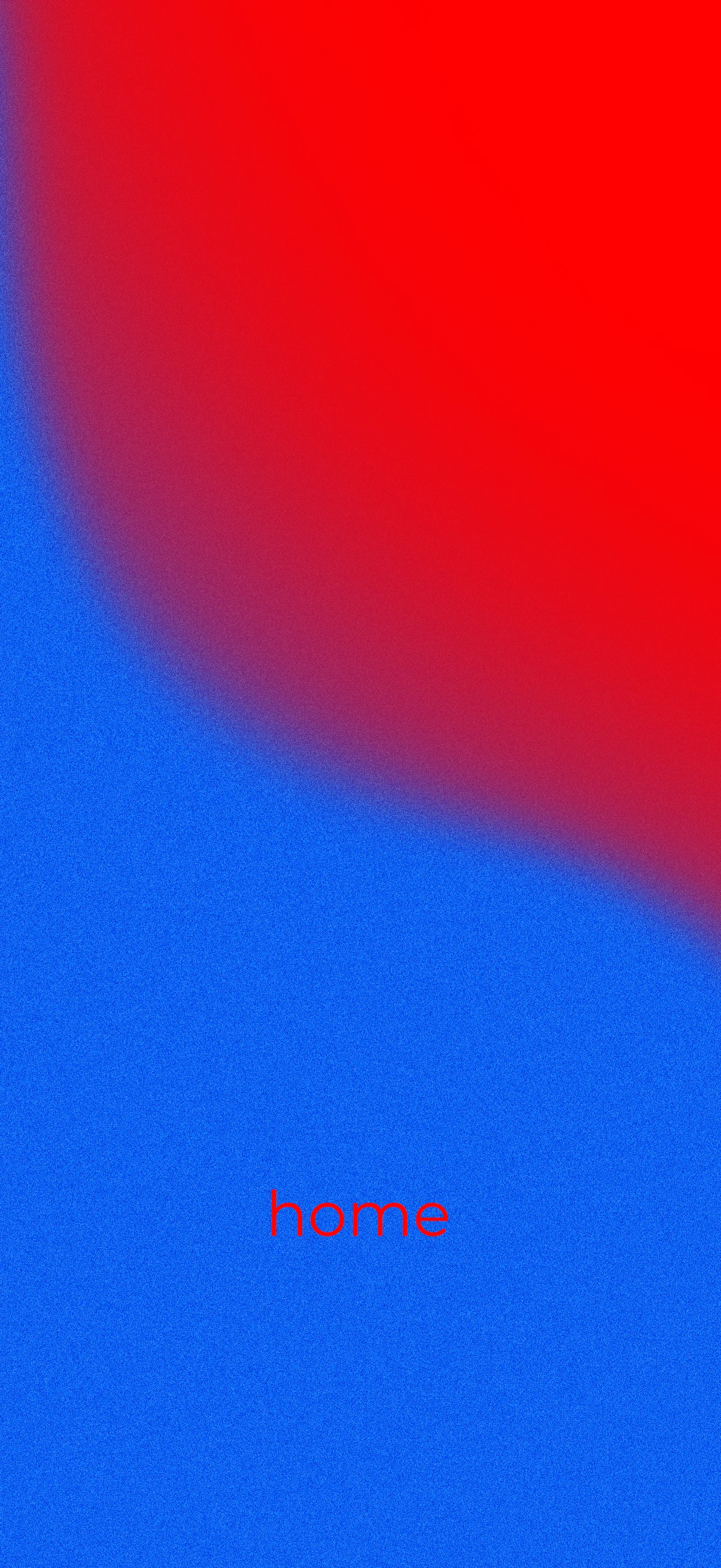 Minimalist wallpaper with a diagonal split of red and blue textured colors and the word home in red lowercase letters