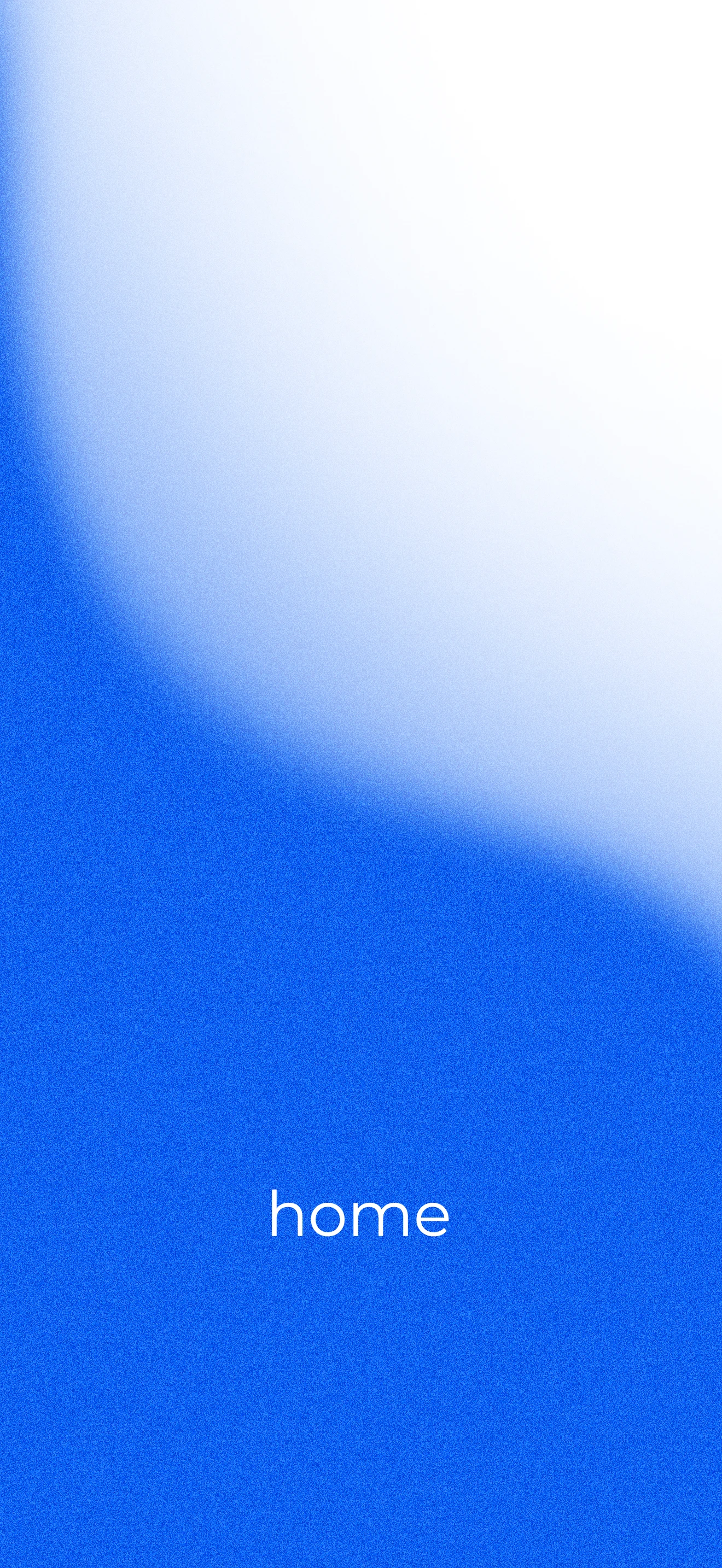 4K Minimal blue and white gradient wallpaper with the word home in white lowercase text 2340x1080