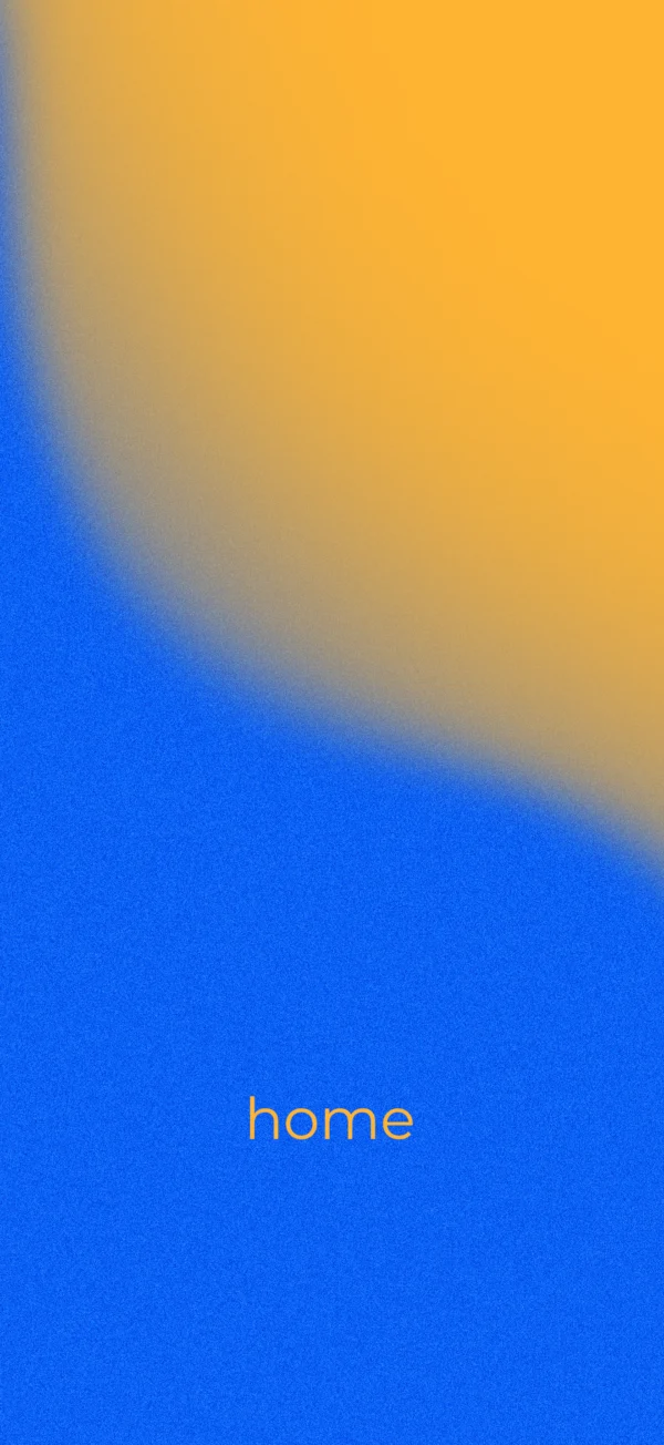 Minimalist abstract wallpaper featuring a smooth gradient blend of deep blue and warm yellow with the word home written in yellow text