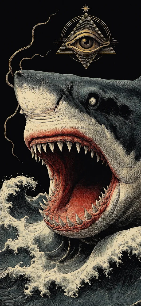 Dark Shark Ocean Wallpaper with All-Seeing Eye