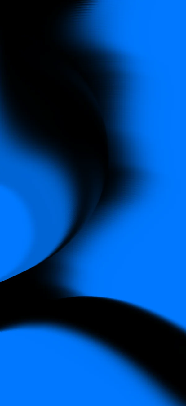 Abstract blue and black 3D ribbon design with a smooth gradient and depth effect on a vivid blue background